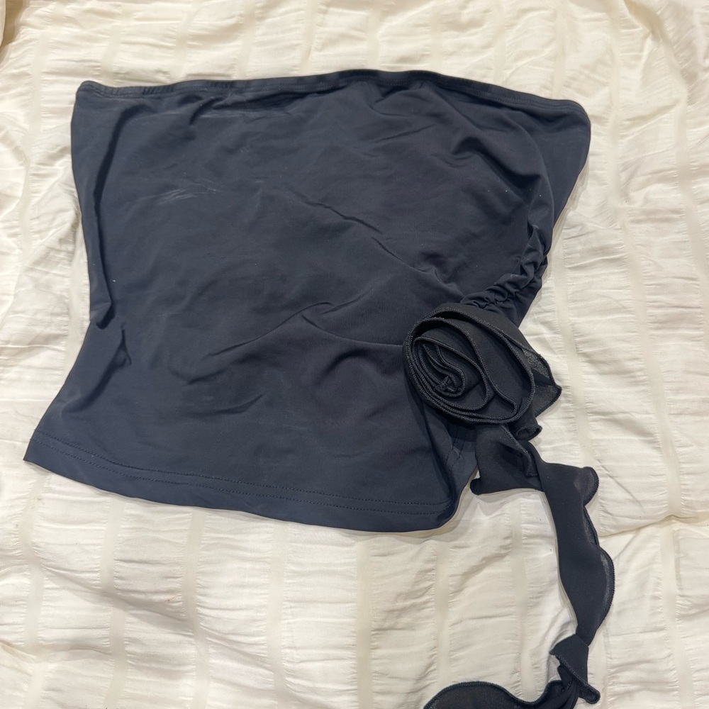 Black Strapless Top with Flower